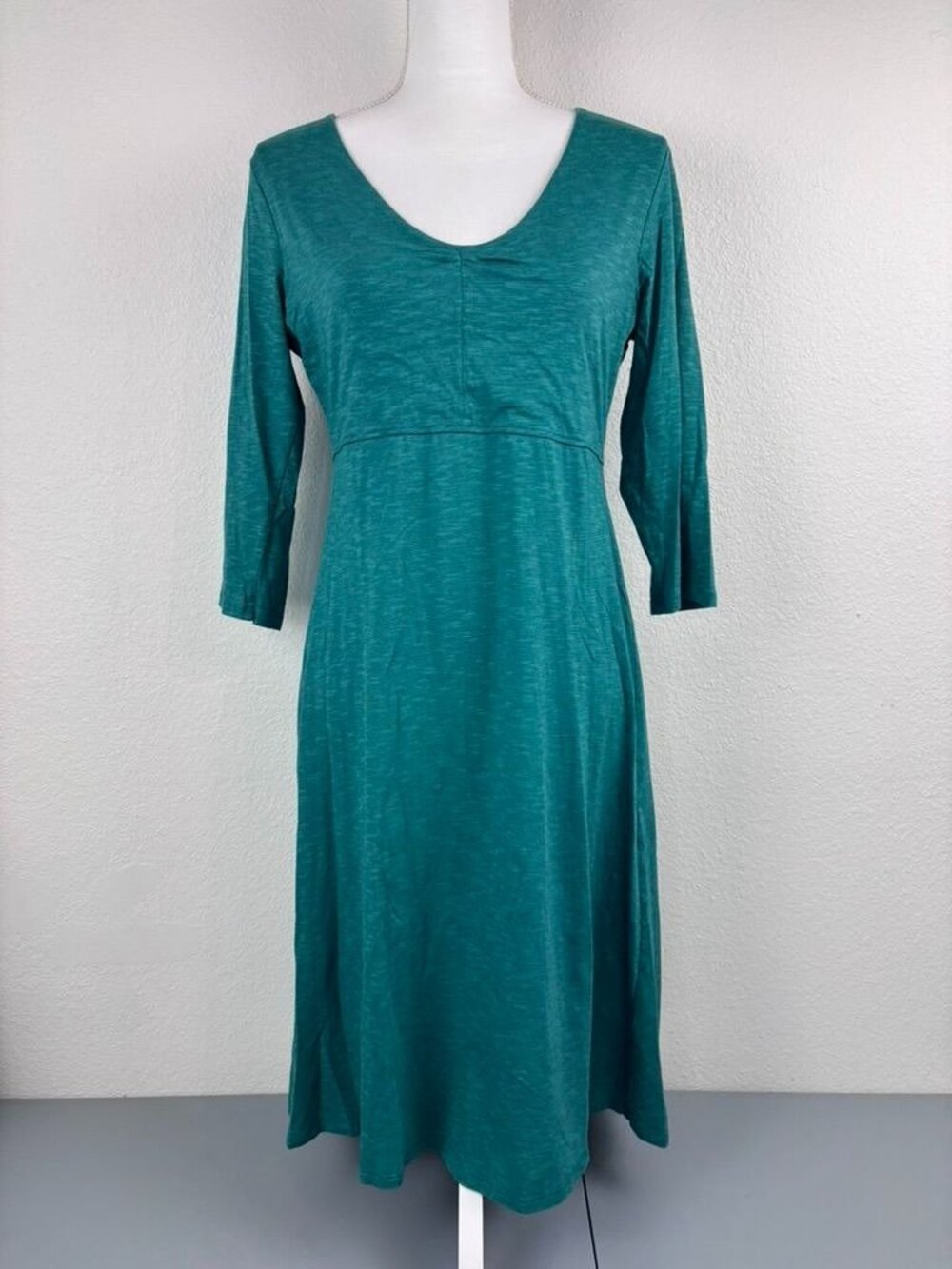 Toad&Co medium teal green 3/4 sleeve Rosalinda dress knee length‎ stretch casual